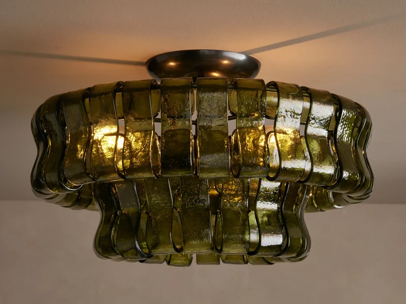 Plafondlamp Glas Textuur Ø46cm Messing Brons 3 Lichtpunten Woonkamer Slaapkamer Eetkamer Modern Design Verlichting | Sansoti