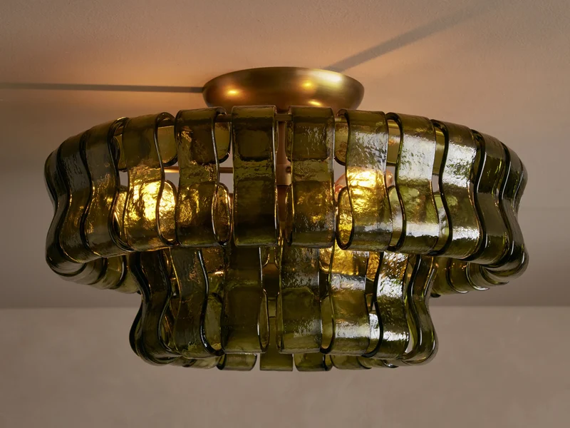 Plafondlamp Glas Textuur Ø46cm Messing Brons 3 Lichtpunten Woonkamer Slaapkamer Eetkamer Modern Design Verlichting | Sansoti