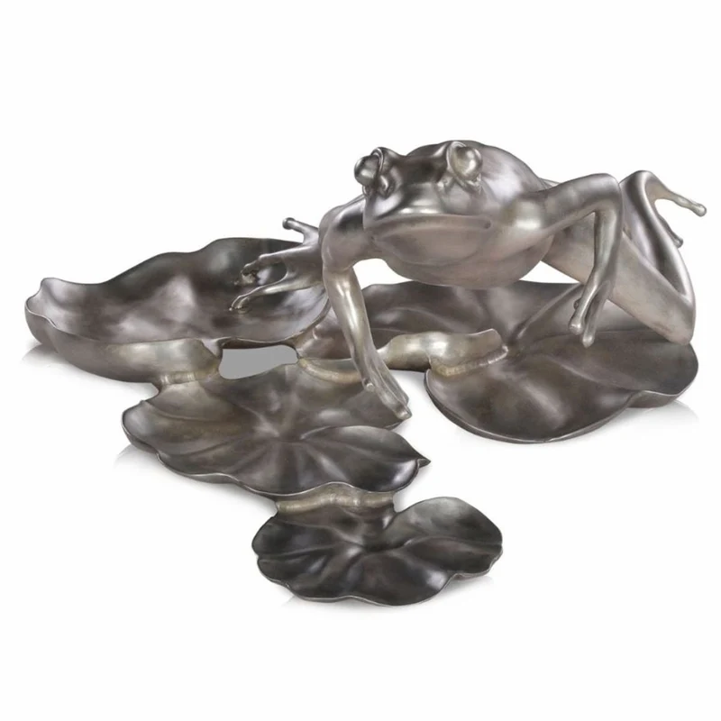 Casa Padrino Luxus Bronze Figur Frosch Silber 39 cm - Deko Bronze Skulptur