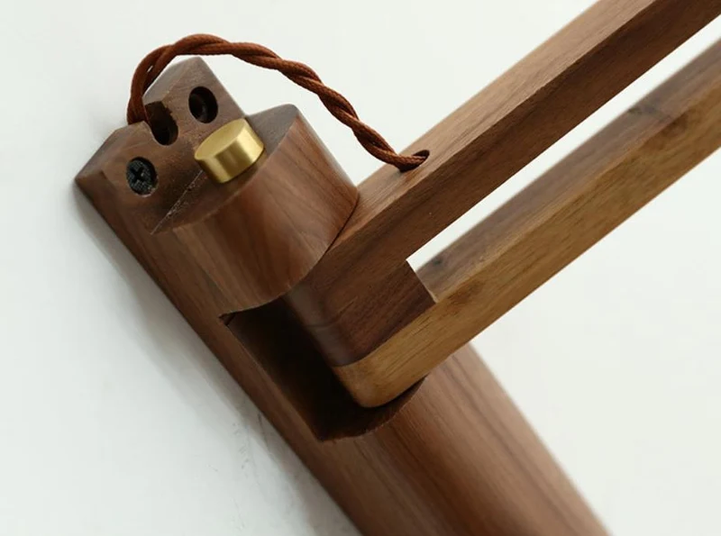 Uitschuifbare wandlamp met gestreept glas en houten arm voor woonkamer slaapkamer hal leeshoek sfeerverlichting | Sansoti