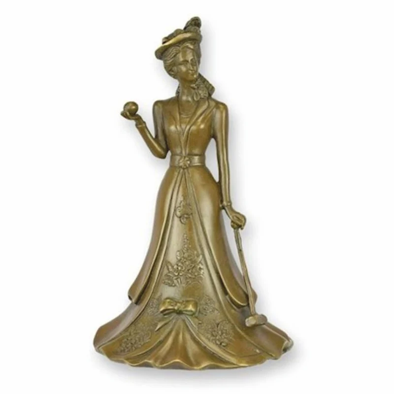 Casa Padrino Jugendstil Tischglocke Dame mit Golfschläger Bronze H. 16,8 cm