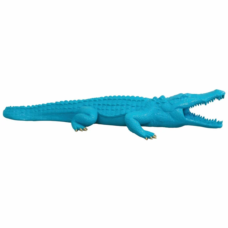 Casa Padrino XXL Deko Skulptur Krokodil Blau / Gold 320 cm - Lebensgroße Gartenfigur