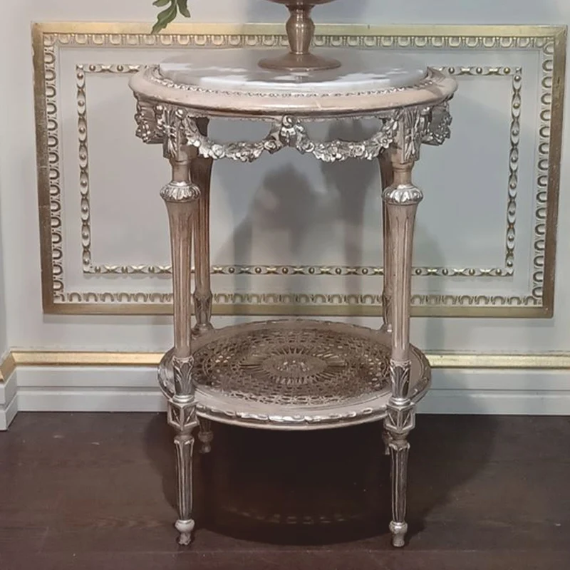 Casa Padrino Luxus Barock Beistelltisch mit Marmorplatte Silber / Weiß - Made in Italy