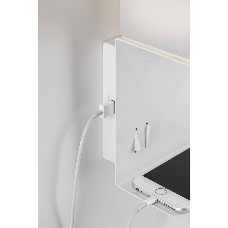 Merani Wandleuchte mit Ablage & LED Lesearm Grau, Weiß