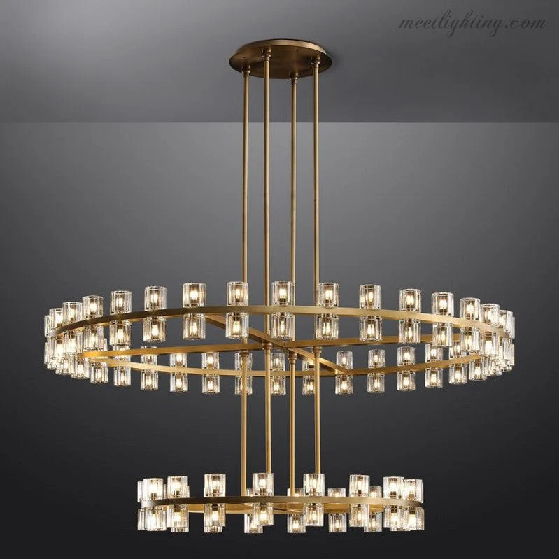 Kristallen Kroonluchter Twee Lagen 152cm Messing Glas Hanglamp Eetkamer Woonkamer Luxe Plafondverlichting | Sansoti