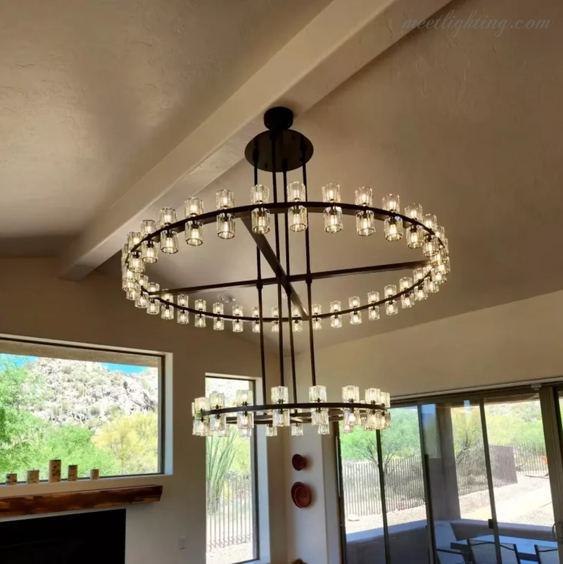 Kristallen Kroonluchter Twee Lagen 152cm Messing Glas Hanglamp Eetkamer Woonkamer Luxe Plafondverlichting | Sansoti