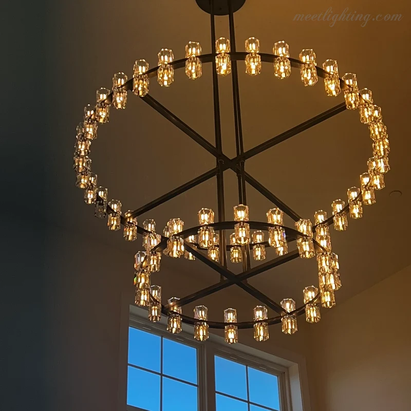 Kristallen Kroonluchter Twee Lagen 152cm Messing Glas Hanglamp Eetkamer Woonkamer Luxe Plafondverlichting | Sansoti
