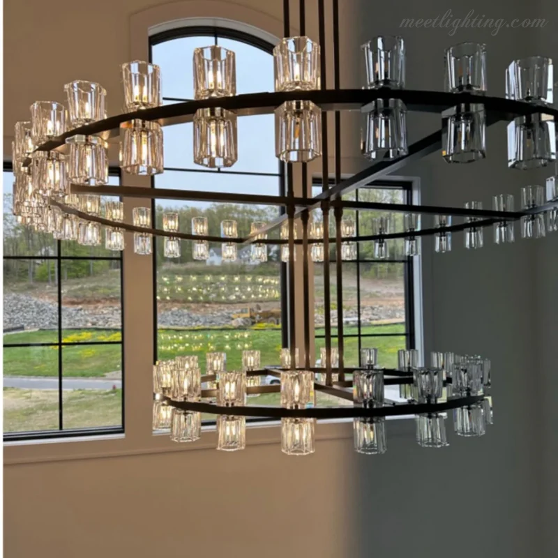 Kristallen Kroonluchter Twee Lagen 152cm Messing Glas Hanglamp Eetkamer Woonkamer Luxe Plafondverlichting | Sansoti