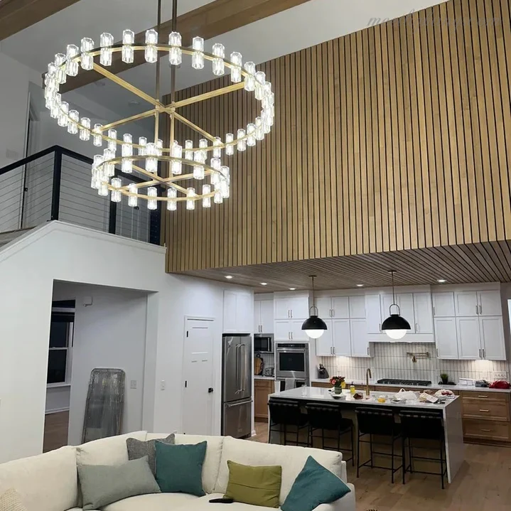 Kristallen Kroonluchter Twee Lagen 152cm Messing Glas Hanglamp Eetkamer Woonkamer Luxe Plafondverlichting | Sansoti