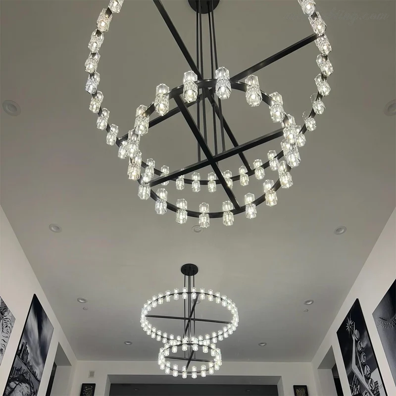 Kristallen Kroonluchter Twee Lagen 152cm Messing Glas Hanglamp Eetkamer Woonkamer Luxe Plafondverlichting | Sansoti