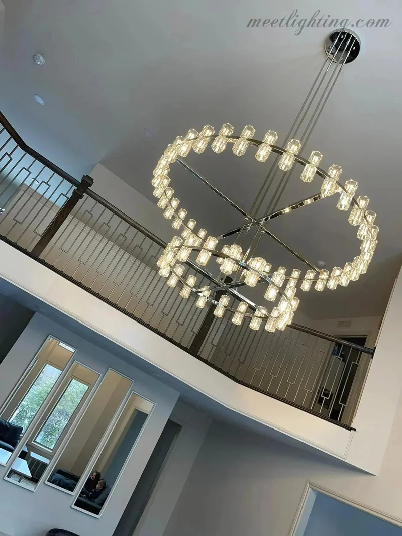 Kristallen Kroonluchter Twee Lagen 152cm Messing Glas Hanglamp Eetkamer Woonkamer Luxe Plafondverlichting | Sansoti