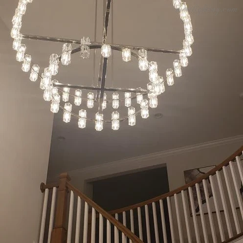 Kristallen Kroonluchter Twee Lagen 152cm Messing Glas Hanglamp Eetkamer Woonkamer Luxe Plafondverlichting | Sansoti