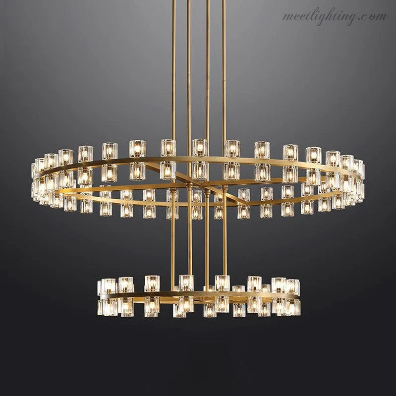 Kristallen Kroonluchter Twee Lagen 152cm Messing Glas Hanglamp Eetkamer Woonkamer Luxe Plafondverlichting | Sansoti