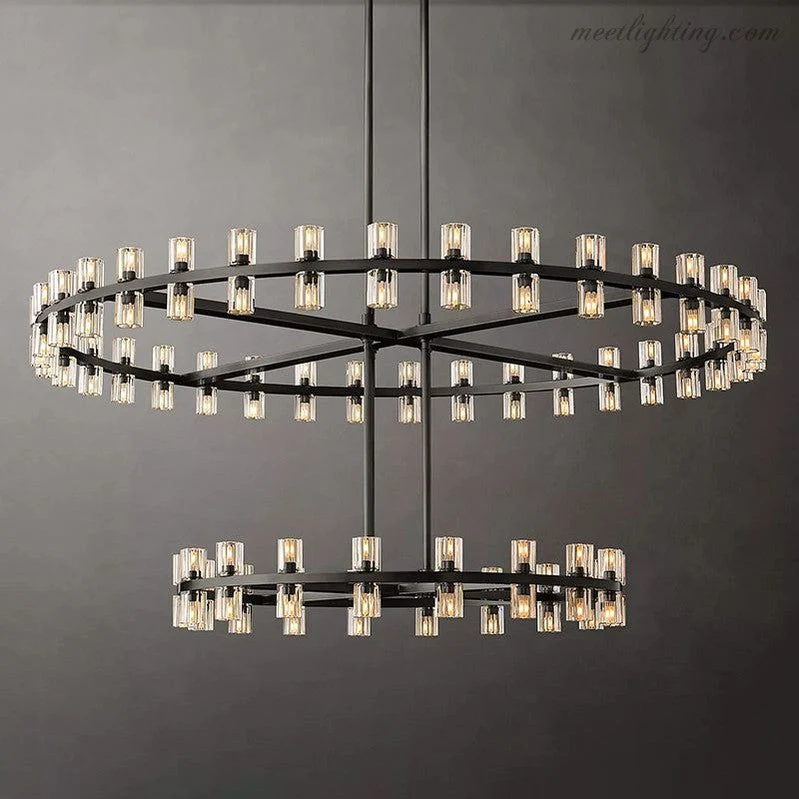 Kristallen Kroonluchter Twee Lagen 152cm Messing Glas Hanglamp Eetkamer Woonkamer Luxe Plafondverlichting | Sansoti