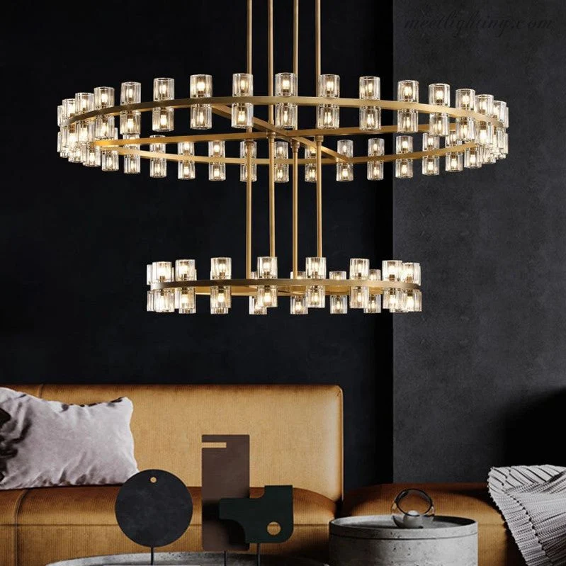 Kristallen Kroonluchter Twee Lagen 152cm Messing Glas Hanglamp Eetkamer Woonkamer Luxe Plafondverlichting | Sansoti