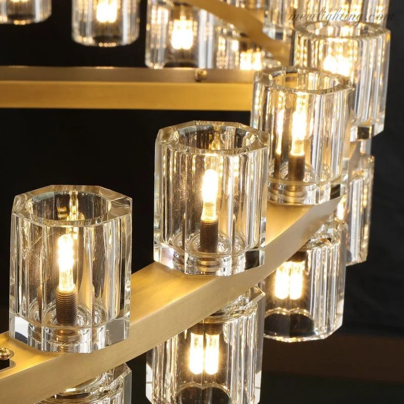 Kristallen Kroonluchter Twee Lagen 152cm Messing Glas Hanglamp Eetkamer Woonkamer Luxe Plafondverlichting | Sansoti