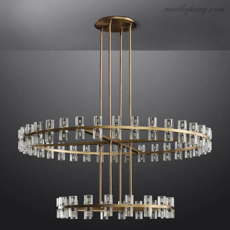 Kristallen Kroonluchter Twee Lagen 152cm Messing Glas Hanglamp Eetkamer Woonkamer Luxe Plafondverlichting | Sansoti