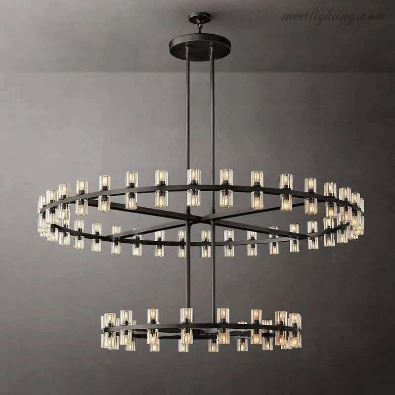 Kristallen Kroonluchter Twee Lagen 152cm Messing Glas Hanglamp Eetkamer Woonkamer Luxe Plafondverlichting | Sansoti