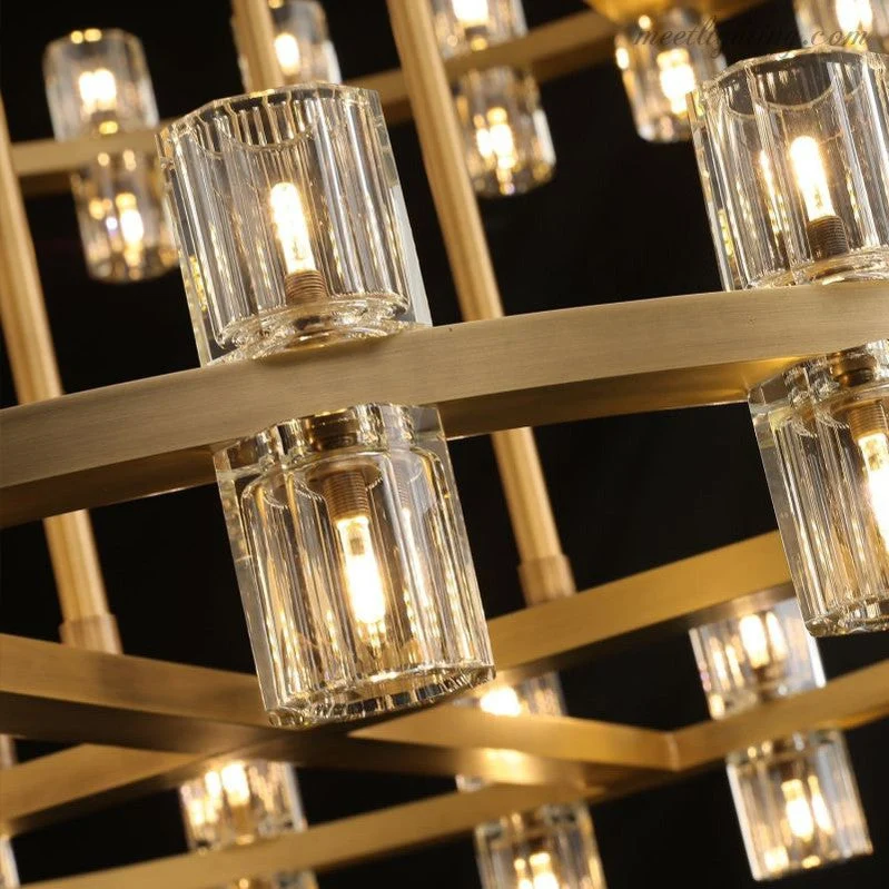 Kristallen Kroonluchter Twee Lagen 152cm Messing Glas Hanglamp Eetkamer Woonkamer Luxe Plafondverlichting | Sansoti