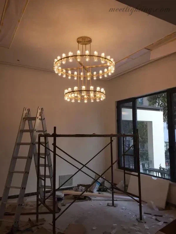 Kristallen Kroonluchter Twee Lagen 152cm Messing Glas Hanglamp Eetkamer Woonkamer Luxe Plafondverlichting | Sansoti