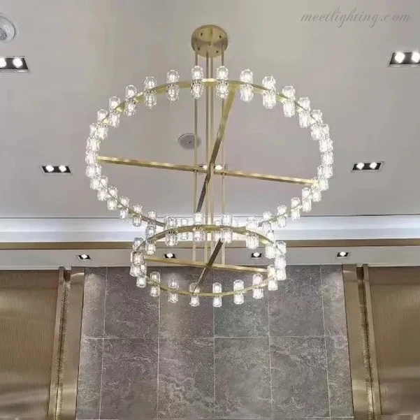 Kristallen Kroonluchter Twee Lagen 152cm Messing Glas Hanglamp Eetkamer Woonkamer Luxe Plafondverlichting | Sansoti