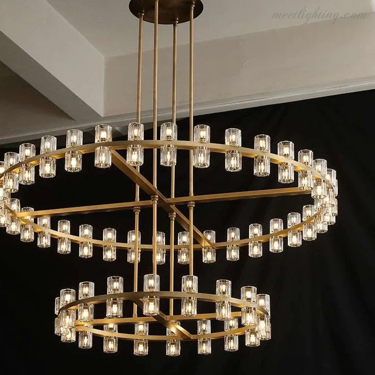 Kristallen Kroonluchter Twee Lagen 152cm Messing Glas Hanglamp Eetkamer Woonkamer Luxe Plafondverlichting | Sansoti