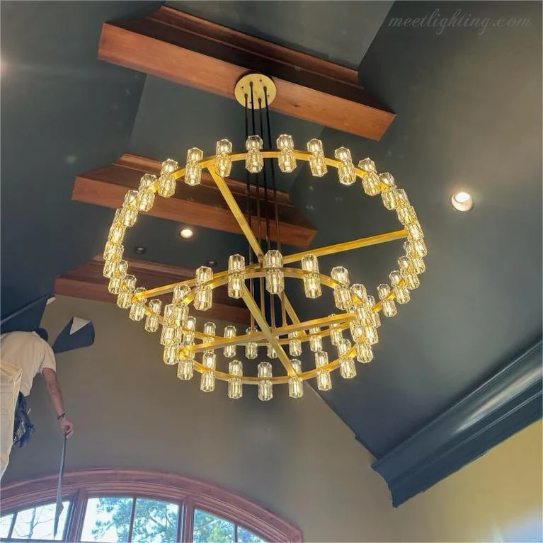 Kristallen Kroonluchter Twee Lagen 152cm Messing Glas Hanglamp Eetkamer Woonkamer Luxe Plafondverlichting | Sansoti