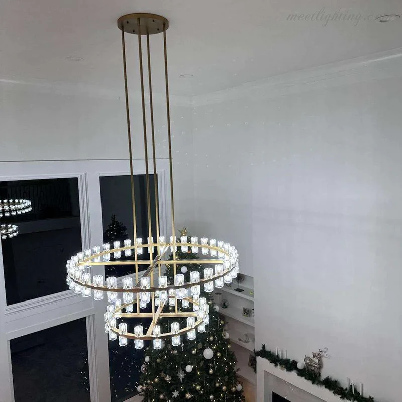 Kristallen Kroonluchter Twee Lagen 152cm Messing Glas Hanglamp Eetkamer Woonkamer Luxe Plafondverlichting | Sansoti