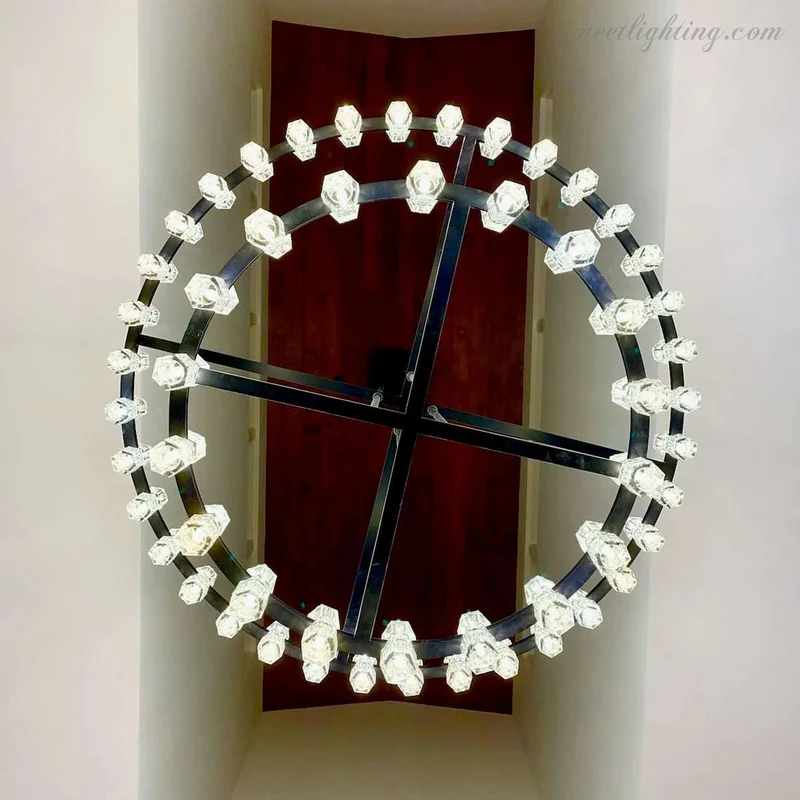 Kristallen Kroonluchter Twee Lagen 152cm Messing Glas Hanglamp Eetkamer Woonkamer Luxe Plafondverlichting | Sansoti