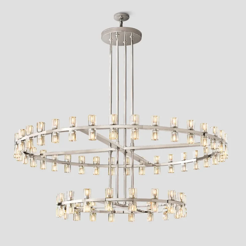 Kristallen Kroonluchter Twee Lagen 152cm Messing Glas Hanglamp Eetkamer Woonkamer Luxe Plafondverlichting | Sansoti