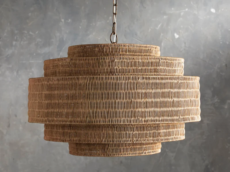 Gevlochten Rotan Kroonluchter Gelaagd IJzeren Frame Verstelbare Hoogte Hanglamp Eetkamer Woonkamer Verlichting | Sansoti