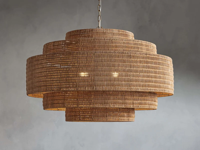 Gevlochten Rotan Kroonluchter Gelaagd IJzeren Frame Verstelbare Hoogte Hanglamp Eetkamer Woonkamer Verlichting | Sansoti