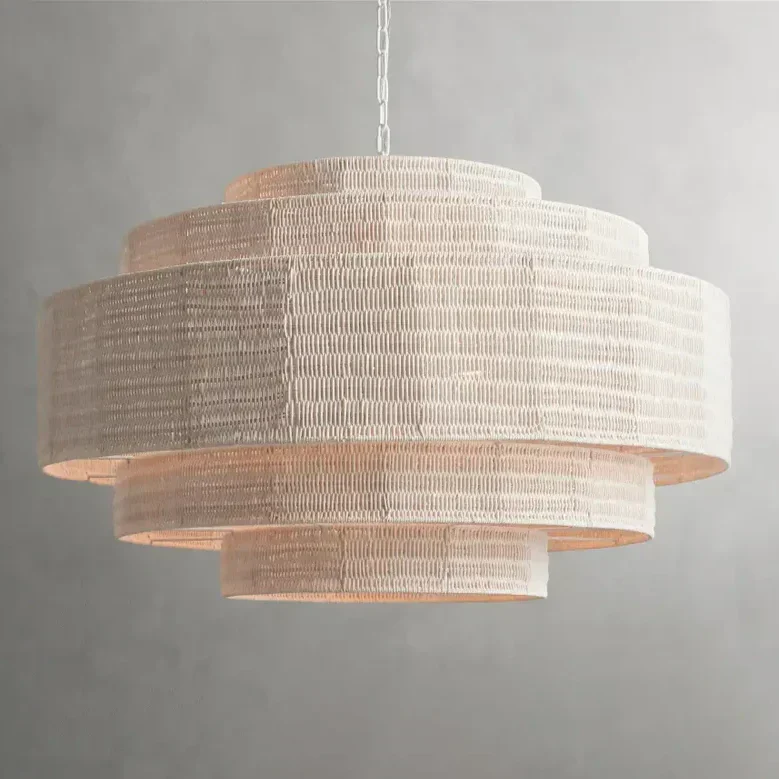 Gevlochten Rotan Kroonluchter Gelaagd IJzeren Frame Verstelbare Hoogte Hanglamp Eetkamer Woonkamer Verlichting | Sansoti