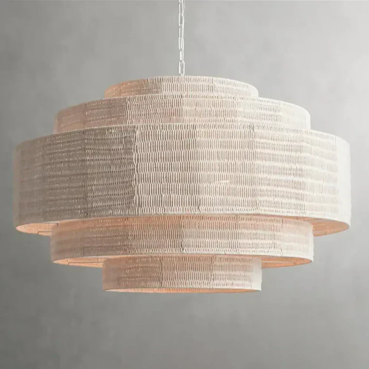 Gevlochten Rotan Kroonluchter Gelaagd IJzeren Frame Verstelbare Hoogte Hanglamp Eetkamer Woonkamer Verlichting | Sansoti