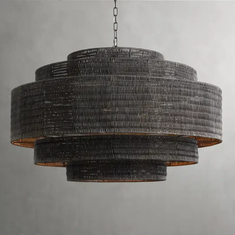 Gevlochten Rotan Kroonluchter Gelaagd IJzeren Frame Verstelbare Hoogte Hanglamp Eetkamer Woonkamer Verlichting | Sansoti