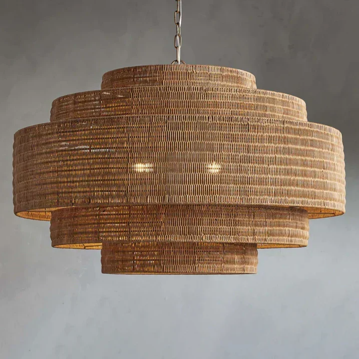 Gevlochten Rotan Kroonluchter Gelaagd IJzeren Frame Verstelbare Hoogte Hanglamp Eetkamer Woonkamer Verlichting | Sansoti