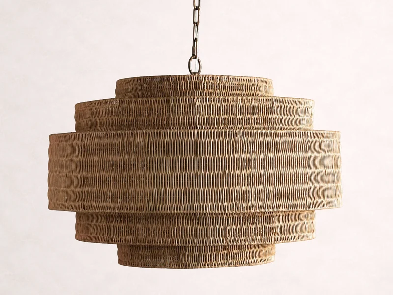 Gevlochten Rotan Kroonluchter Gelaagd IJzeren Frame Verstelbare Hoogte Hanglamp Eetkamer Woonkamer Verlichting | Sansoti