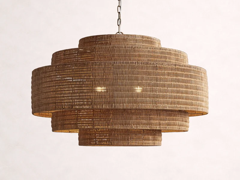 Gevlochten Rotan Kroonluchter Gelaagd IJzeren Frame Verstelbare Hoogte Hanglamp Eetkamer Woonkamer Verlichting | Sansoti