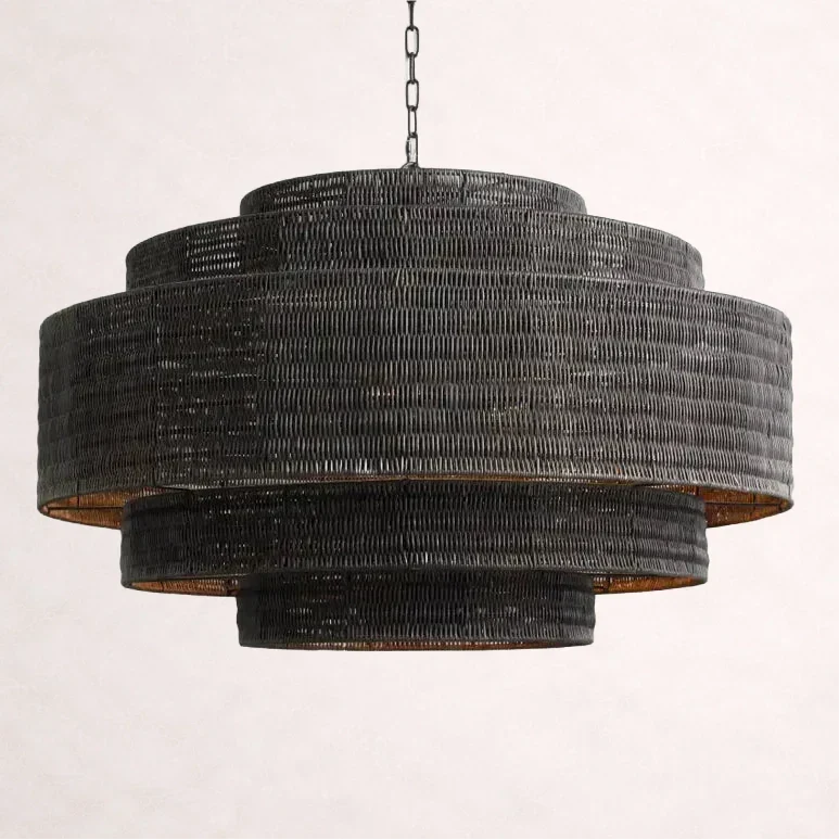 Gevlochten Rotan Kroonluchter Gelaagd IJzeren Frame Verstelbare Hoogte Hanglamp Eetkamer Woonkamer Verlichting | Sansoti