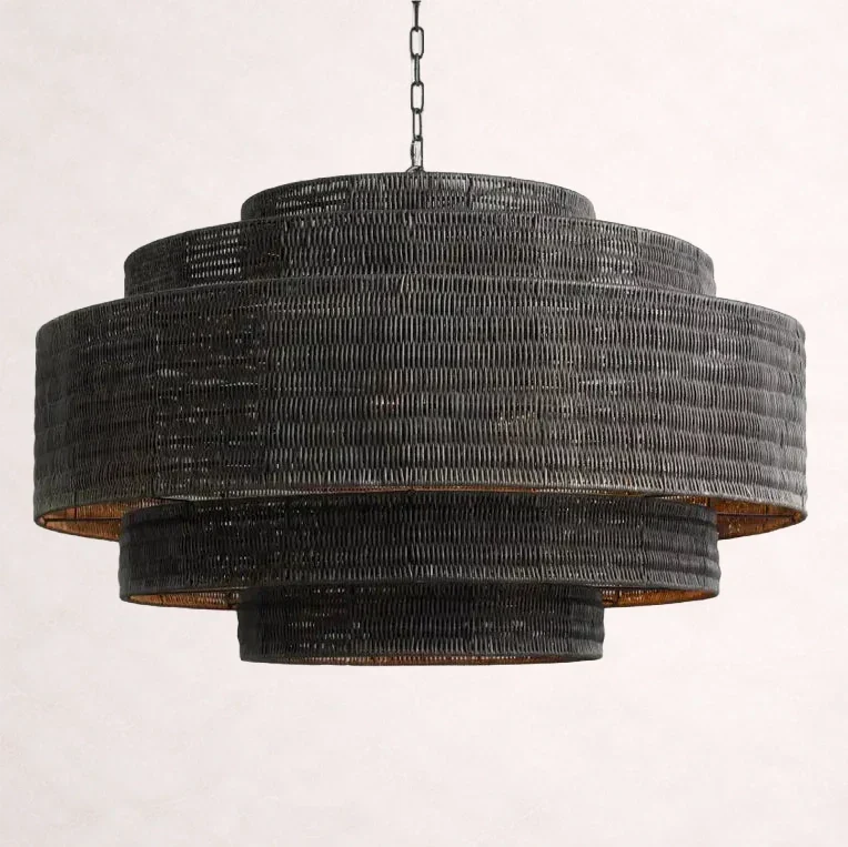 Gevlochten Rotan Kroonluchter Gelaagd IJzeren Frame Verstelbare Hoogte Hanglamp Eetkamer Woonkamer Verlichting | Sansoti