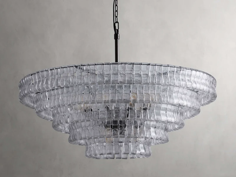 Ronde Kroonluchter Gestructureerd Glas Meerlaags Metalen Frame Dimbaar Verstelbaar 60-152cm Woonkamer | Sansoti