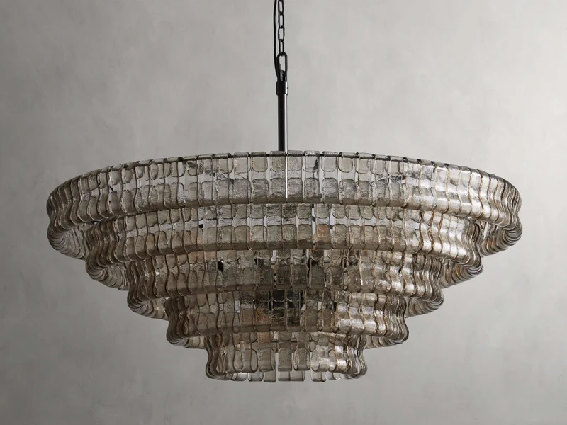 Ronde Kroonluchter Gestructureerd Glas Meerlaags Metalen Frame Dimbaar Verstelbaar 60-152cm Woonkamer | Sansoti