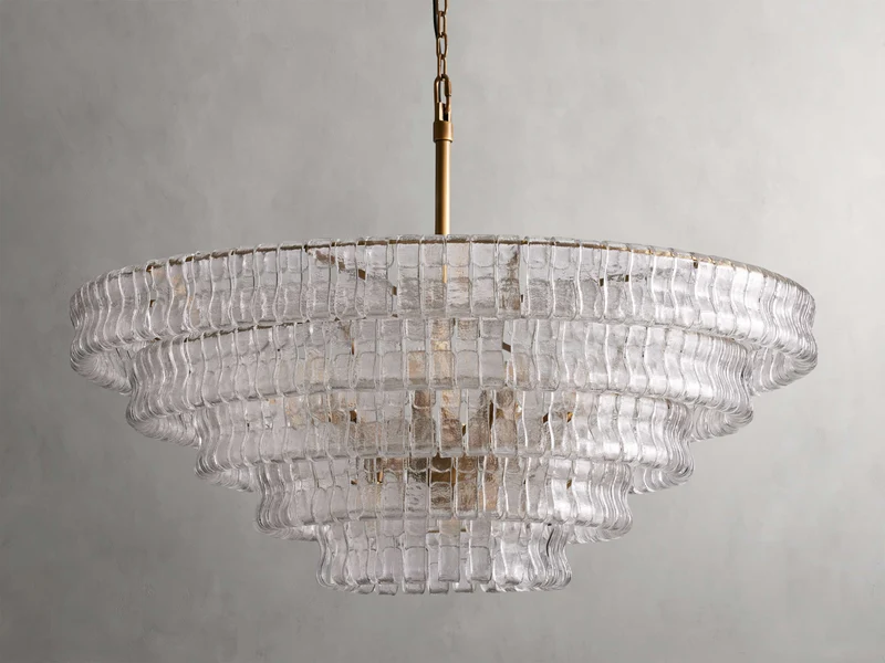 Ronde Kroonluchter Gestructureerd Glas Meerlaags Metalen Frame Dimbaar Verstelbaar 60-152cm Woonkamer | Sansoti