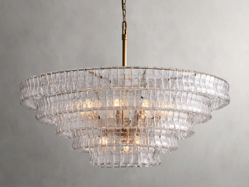 Ronde Kroonluchter Gestructureerd Glas Meerlaags Metalen Frame Dimbaar Verstelbaar 60-152cm Woonkamer | Sansoti
