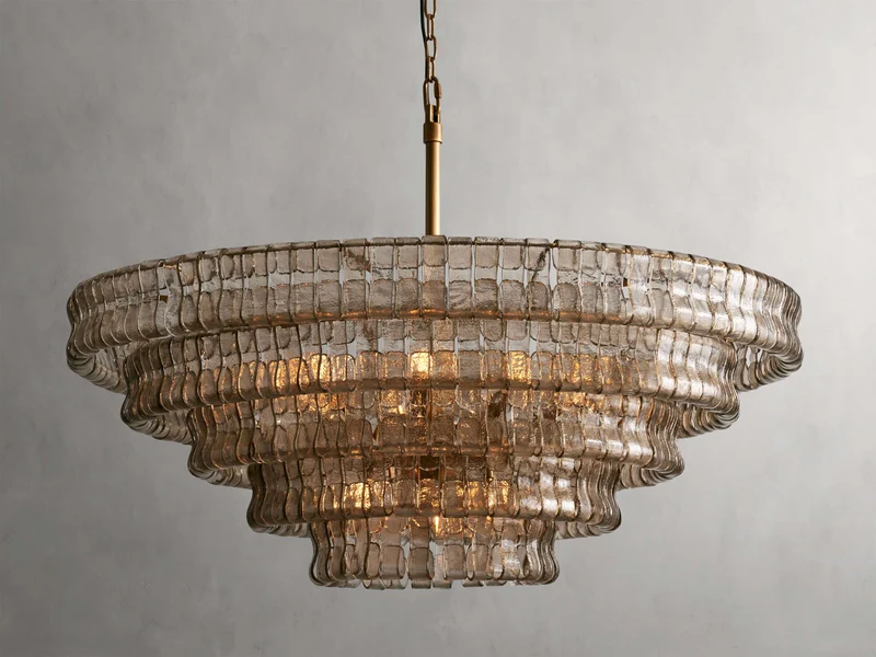 Ronde Kroonluchter Gestructureerd Glas Meerlaags Metalen Frame Dimbaar Verstelbaar 60-152cm Woonkamer | Sansoti