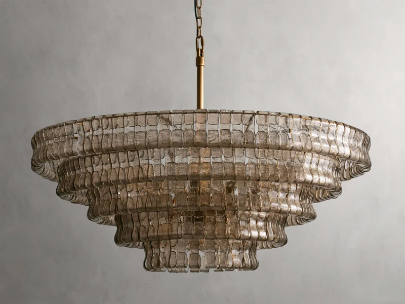 Ronde Kroonluchter Gestructureerd Glas Meerlaags Metalen Frame Dimbaar Verstelbaar 60-152cm Woonkamer | Sansoti