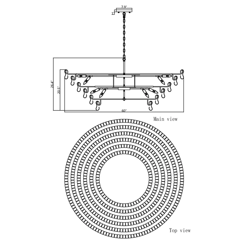Ronde Kroonluchter Gestructureerd Glas Meerlaags Metalen Frame Dimbaar Verstelbaar 60-152cm Woonkamer | Sansoti