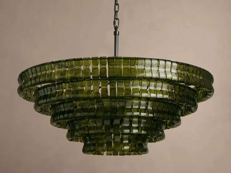 Ronde Kroonluchter Gestructureerd Glas Meerlaags Metalen Frame Dimbaar Verstelbaar 60-152cm Woonkamer | Sansoti