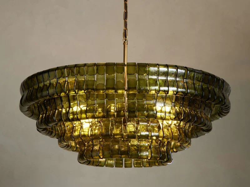 Ronde Kroonluchter Gestructureerd Glas Meerlaags Metalen Frame Dimbaar Verstelbaar 60-152cm Woonkamer | Sansoti