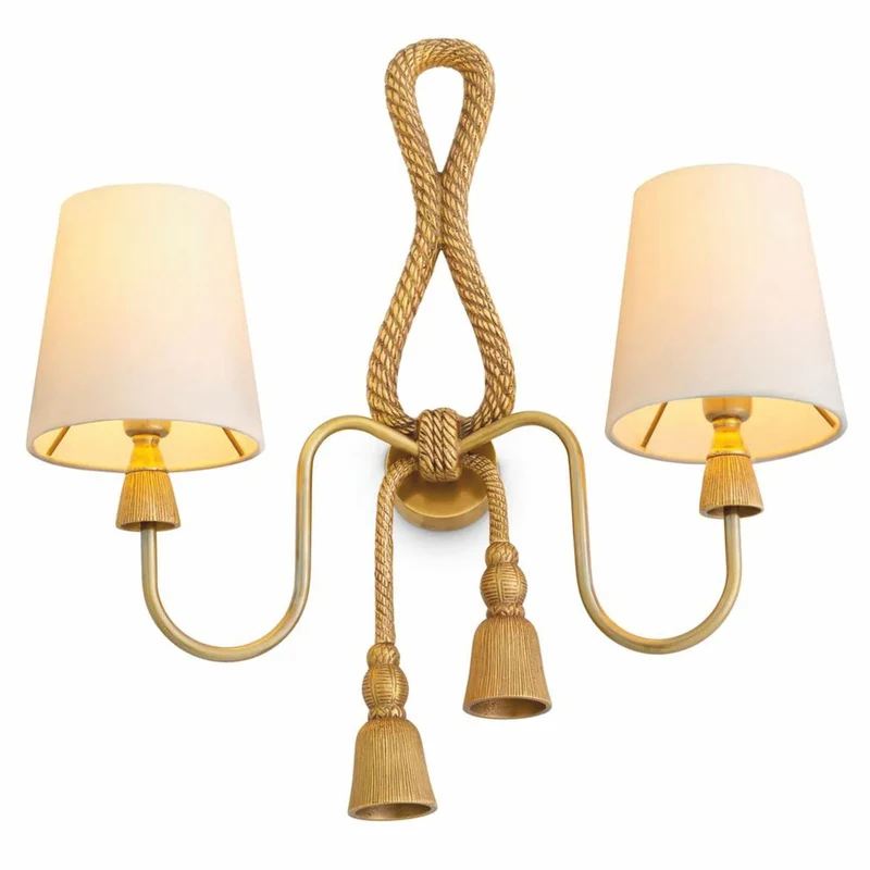 Casa Padrino Luxus Doppel Wandleuchte Vintage Messing / Weiß H. 49,5 cm - Luxus Leuchten
